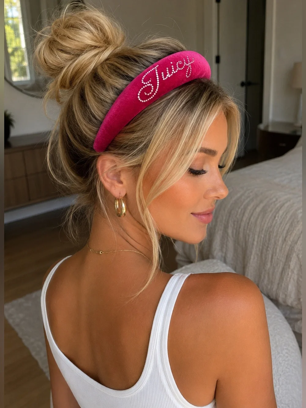 Juicy Couture Hot Pink Rhinestone Logo Padded Headband NWT Y2K